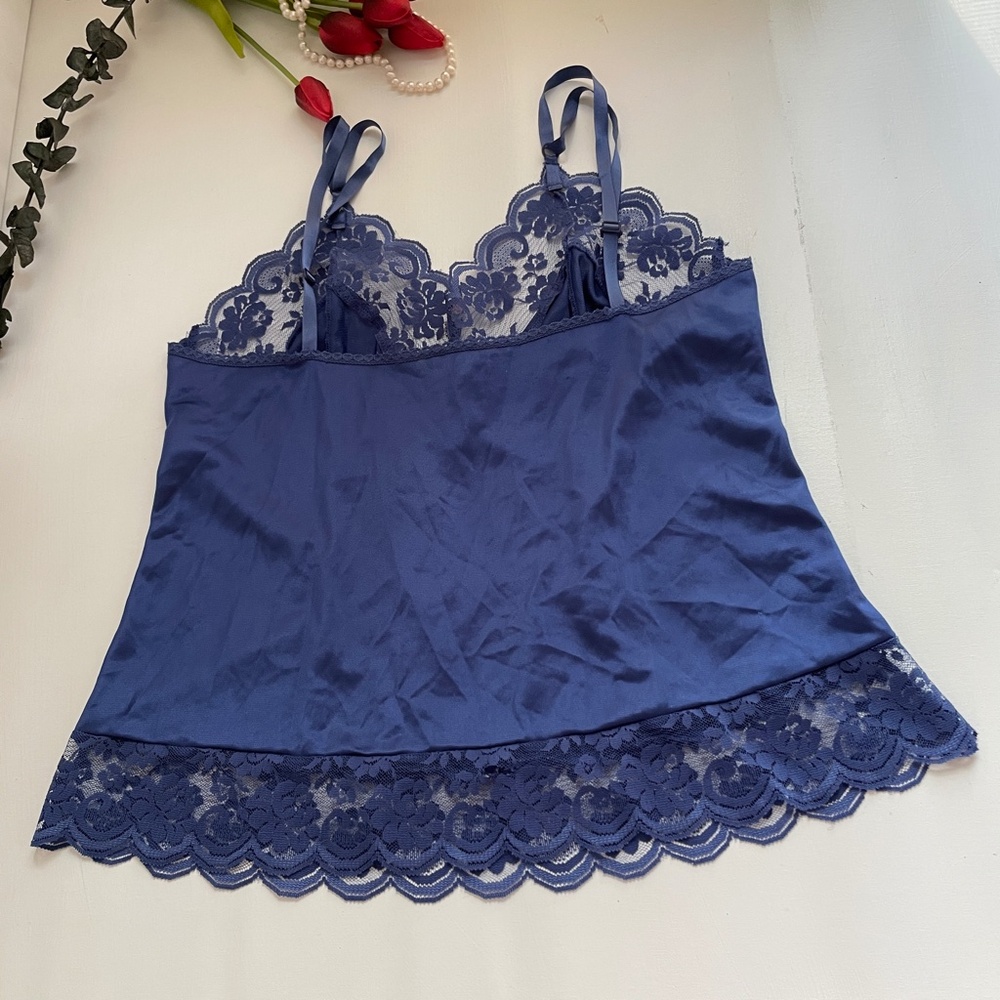 Vintage Lingerie Babydoll Slip Cami Top Lace Satin 36 /S Festival Y2K Romantic - Picture 12 of 15